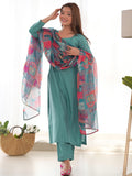Amazing Sea Green Cotton Festival Wear Straight Kurta With Pant