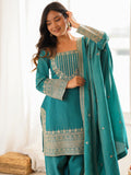 Marvelous Blue Sequins Silk Festival Wear Salwar Kameez With Dupatta