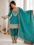 Marvelous Blue Sequins Silk Festival Wear Salwar Kameez With Dupatta
