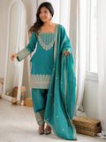 Marvelous Blue Sequins Silk Festival Wear Salwar Kameez With Dupatta