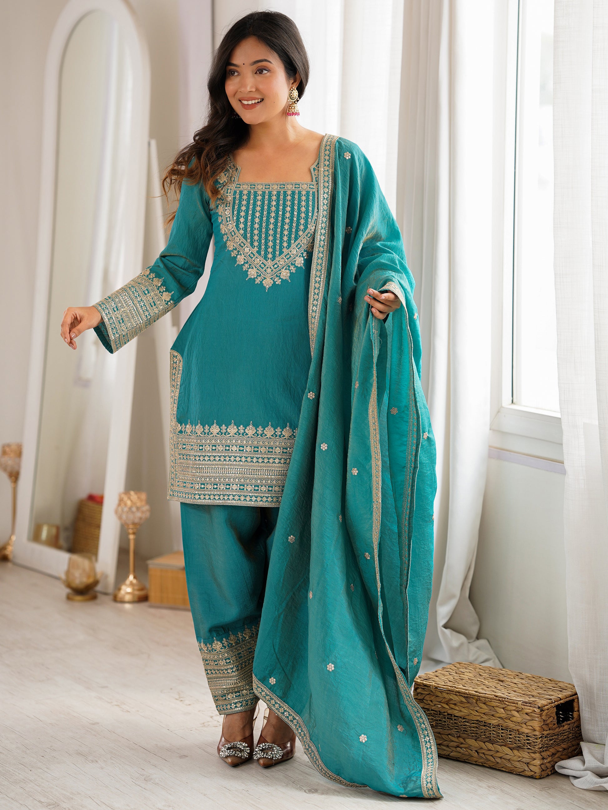 Marvelous Blue Sequins Silk Festival Wear Salwar Kameez With Dupatta