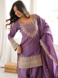 Stunning Lavender Embroidered Silk Function Wear Salwar Kameez With Dupatta