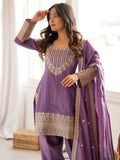 Stunning Lavender Embroidered Silk Function Wear Salwar Kameez With Dupatta