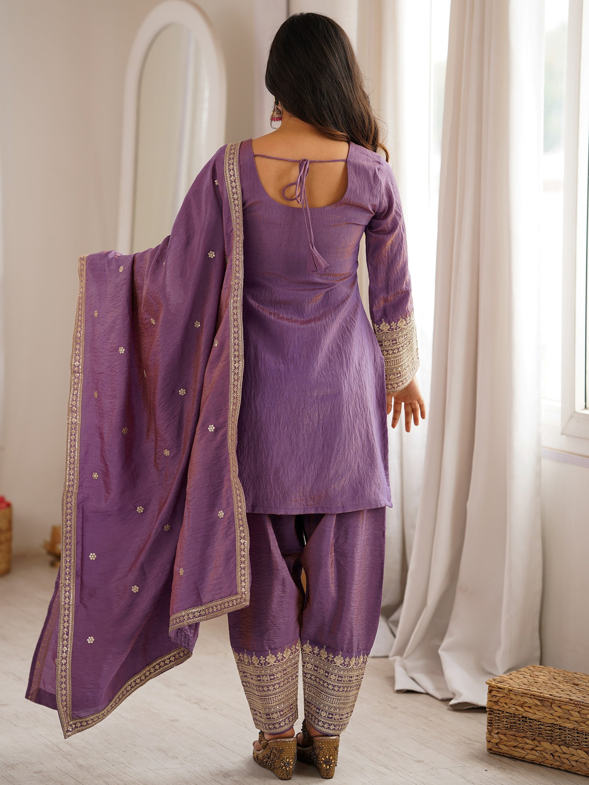 Stunning Lavender Embroidered Silk Function Wear Salwar Kameez With Dupatta