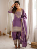 Stunning Lavender Embroidered Silk Function Wear Salwar Kameez With Dupatta