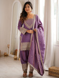 Stunning Lavender Embroidered Silk Function Wear Salwar Kameez With Dupatta