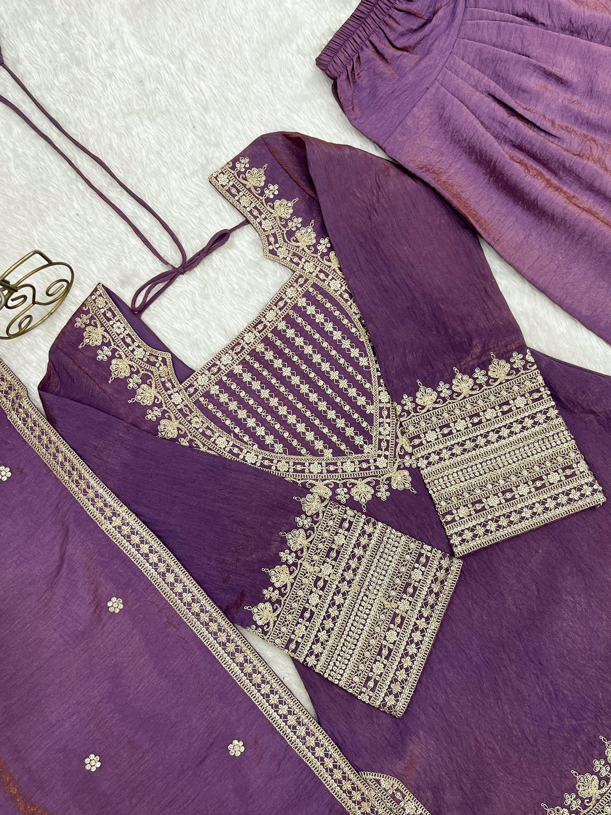 Stunning Lavender Embroidered Silk Function Wear Salwar Kameez With Dupatta