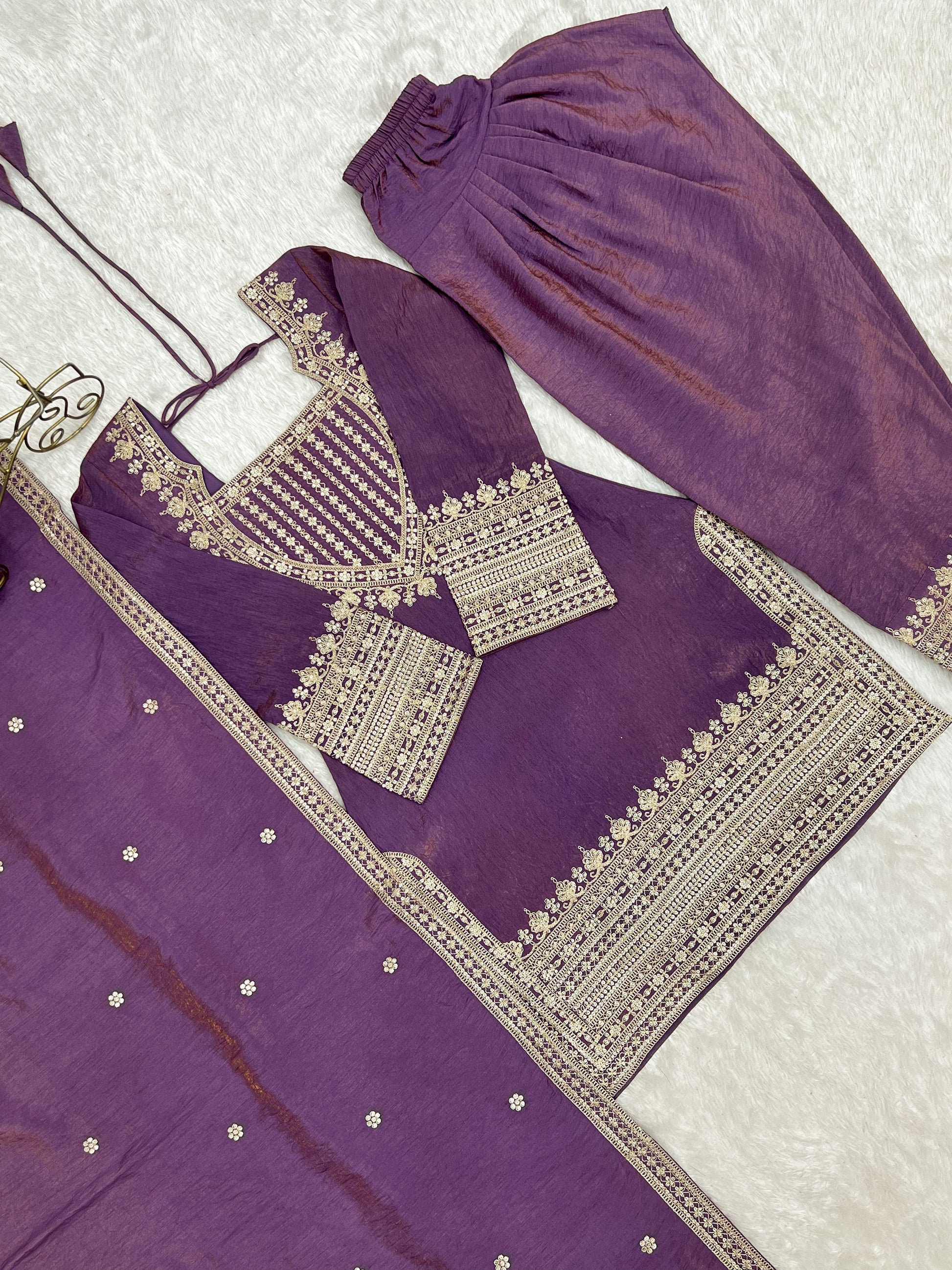 Stunning Lavender Embroidered Silk Function Wear Salwar Kameez With Dupatta