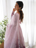 Fascinating Pink Floral Printed Organza Anarkali Suit With Dupatta