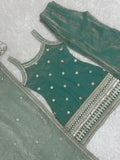 Marvelous Sea Green Embroidered Silk Palazzo Suit With Dupatta