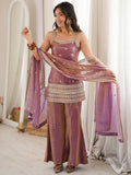 Incredible Lavender Sequin Work Silk  Palazzo Suit With Dupatta