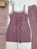 Incredible Lavender Sequin Work Silk  Palazzo Suit With Dupatta