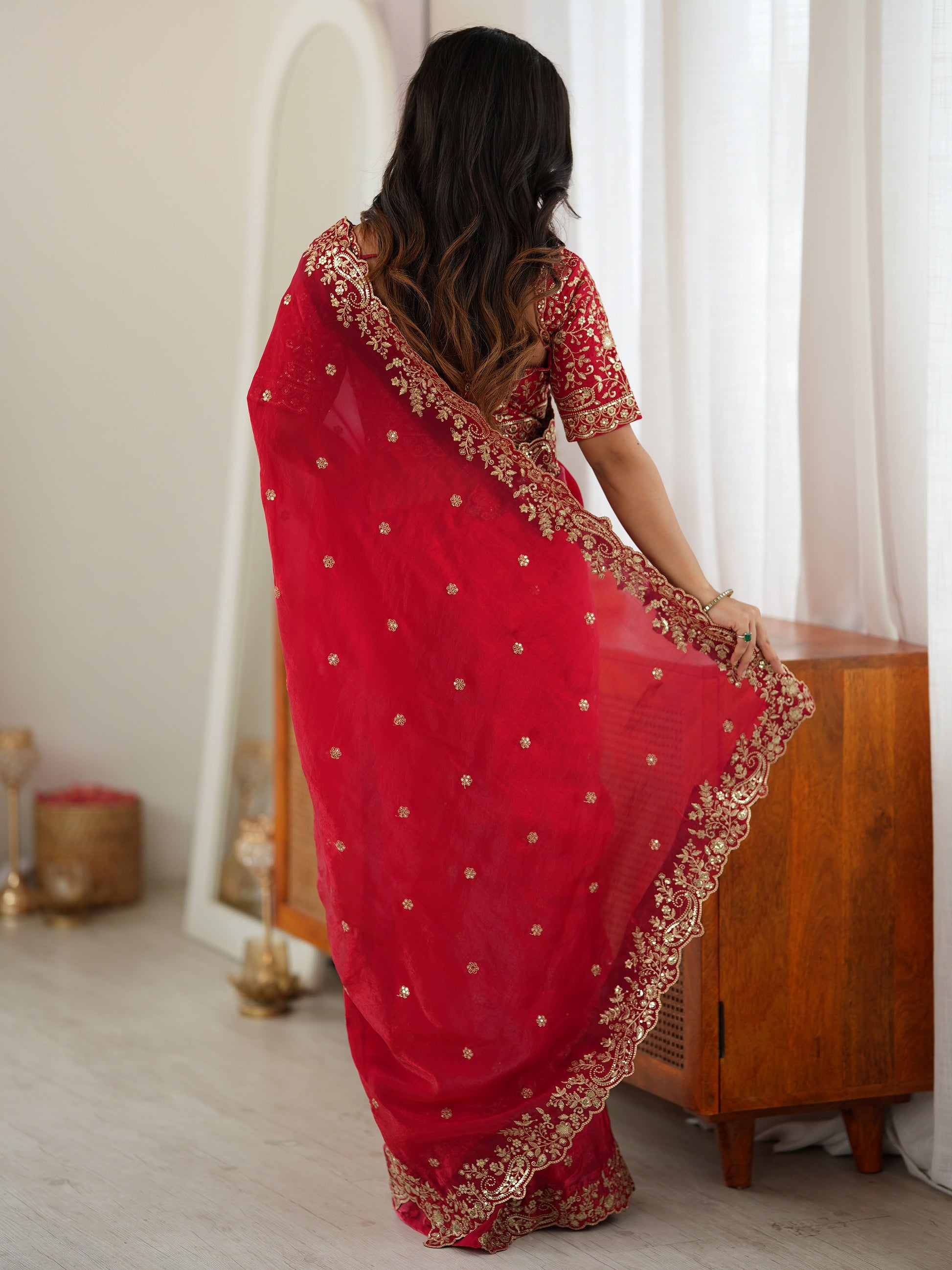 Regal Red Thread Embroidered Silk Wedding Wear Saree