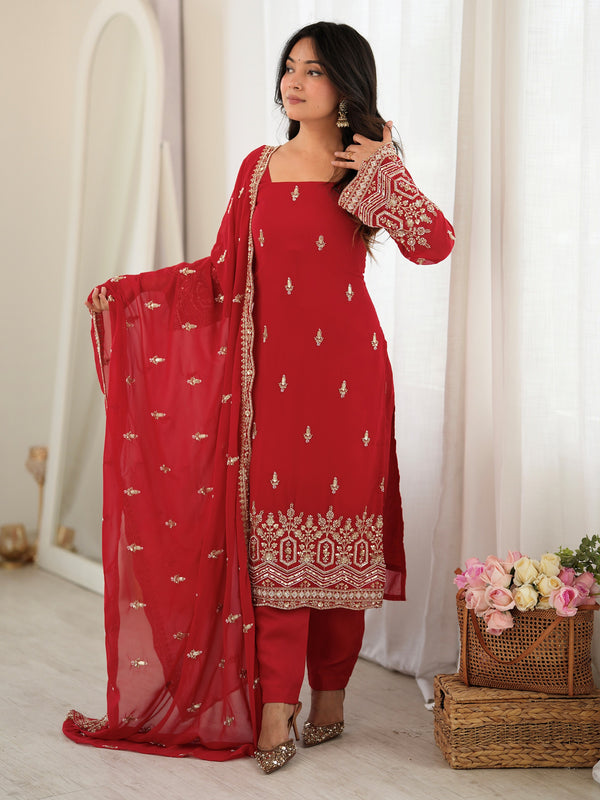 Gorgeous Red Beads Work Georgette Wedding Wear Salwar Kameez