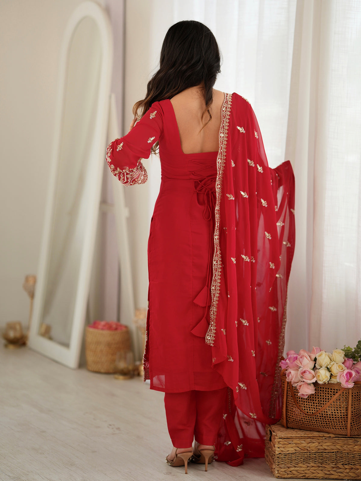 Gorgeous Red Beads Work Georgette Wedding Wear Salwar Kameez