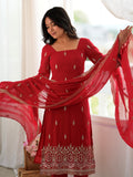 Gorgeous Red Beads Work Georgette Wedding Wear Salwar Kameez