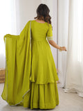 Amazing Olive Green Embroidered Chinon Festive Wear Palazzo Suit