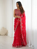 Attractive Red Sequins Work Chiffon Festival Wear Saree With Blouse