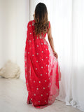 Attractive Red Sequins Work Chiffon Festival Wear Saree With Blouse