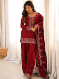 Incredible Red Embroidered Silk Festival Wear Salwar Kameez With Dupatta