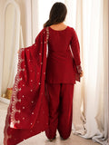 Incredible Red Embroidered Silk Festival Wear Salwar Kameez With Dupatta