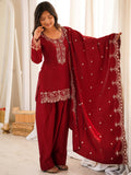 Incredible Red Embroidered Silk Festival Wear Salwar Kameez With Dupatta