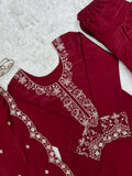 Incredible Red Embroidered Silk Festival Wear Salwar Kameez With Dupatta
