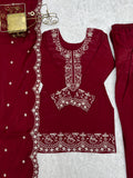 Incredible Red Embroidered Silk Festival Wear Salwar Kameez With Dupatta