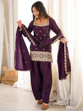 Gorgeous Purple Embroidered Silk Festival Wear Shalwar Suit With Dupatta