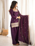 Gorgeous Purple Embroidered Silk Festival Wear Shalwar Suit With Dupatta