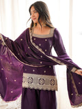 Gorgeous Purple Embroidered Silk Festival Wear Shalwar Suit With Dupatta