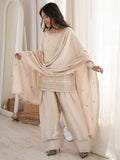 Alluring Cream Sequins Silk Festival Wear Salwar Kameez With Dupatta