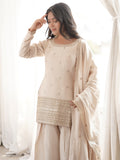 Alluring Cream Sequins Silk Festival Wear Salwar Kameez With Dupatta