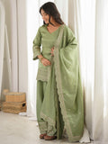 Pretty Green Embroidered Silk Festival Wear Salwar Kameez With Dupatta