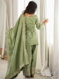 Pretty Green Embroidered Silk Festival Wear Salwar Kameez With Dupatta