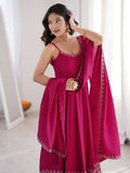 Great Rani Pink lace work Chanderi Festival Wear Anarkali Suit With Dupatta