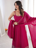 Great Rani Pink lace work Chanderi Festival Wear Anarkali Suit With Dupatta