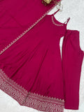 Great Rani Pink lace work Chanderi Festival Wear Anarkali Suit With Dupatta