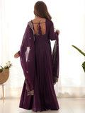 Precious Wine Silk Event Wear Anarkali Gown With Sequins Dupatta