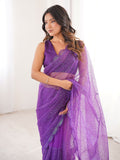 Enchanting Purple Sequin Work Net Wedding Wear Saree With Blouse