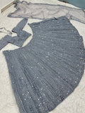 Charming Gery Sequins Work Silk Wedding Wear Lehenga Choli With Dupatta
