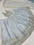 Graceful Grey Embroidered Silk Reception Wear Lehenga Choli