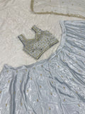 Graceful Grey Embroidered Silk Reception Wear Lehenga Choli