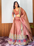 Eye-Catching Beige Sequins Work Silk Function Wear Lehenga Choli With Dupatta