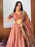 Eye-Catching Beige Sequins Work Silk Function Wear Lehenga Choli With Dupatta