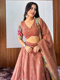 Eye-Catching Beige Sequins Work Silk Function Wear Lehenga Choli With Dupatta