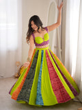 Stylist Parrot Green Digital Printed Rayon Navratri Wear Lehenga Choli