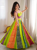 Stylist Parrot Green Digital Printed Rayon Navratri Wear Lehenga Choli