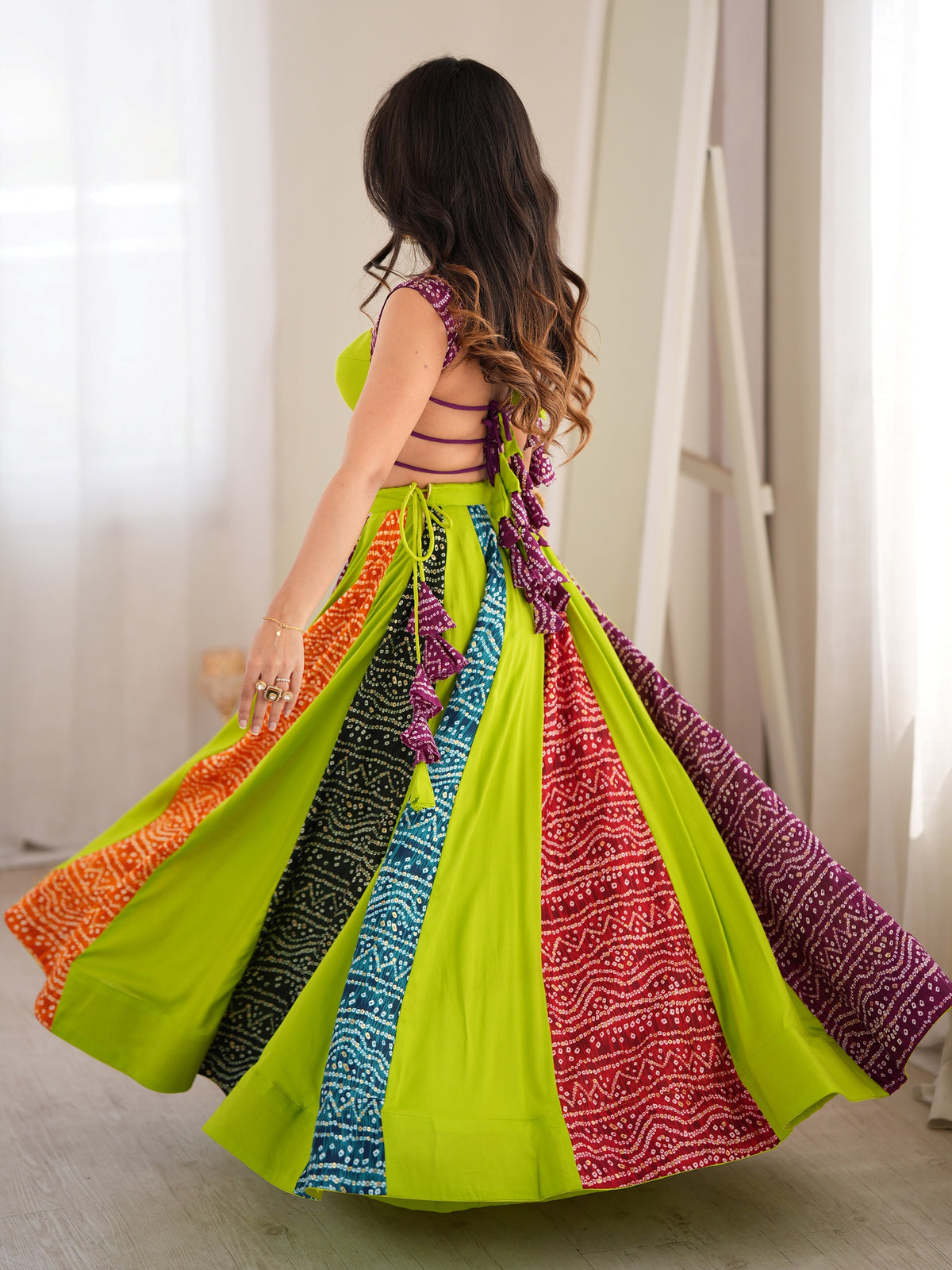 Stylist Parrot Green Digital Printed Rayon Navratri Wear Lehenga Choli
