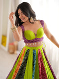 Stylist Parrot Green Digital Printed Rayon Navratri Wear Lehenga Choli